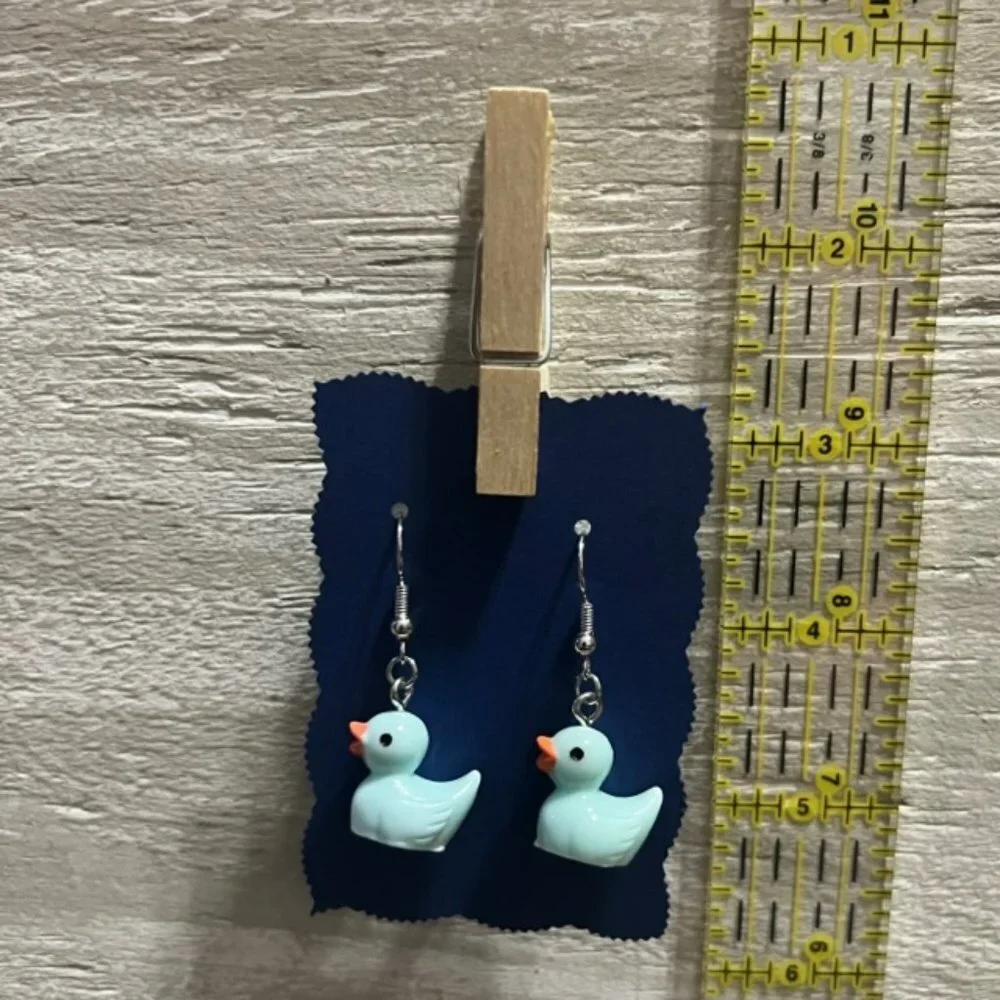New Light Blue Resin Rubber Duck Earrings